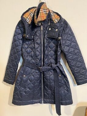 Burberry blue hooded quilted jacket